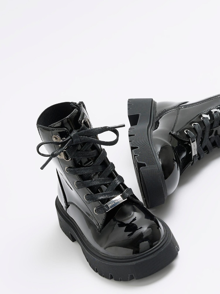 River Island Black Girls Chunky Hiker Lace-Up Boots - Image 4 of 4 River Island Black Girls Chunky Hiker Lace-Up Boots - Image 4 of 4