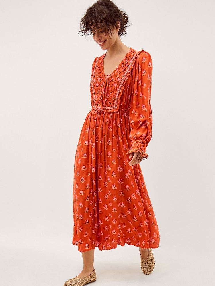 monsoon fusion orange dress Mila Fit and Flare Midi Dress Orange | Evening Dresses