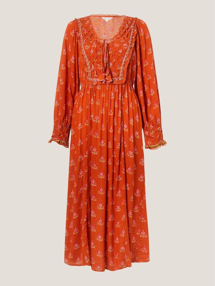 Monsoon Orange Amaya Print Long Sleeve Midi Dress - Image 5 of 5 Monsoon Orange Amaya Print Long Sleeve Midi Dress - Image 5 of 5
