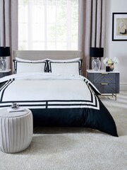 Black/White Luxe Border 200TC 100% Cotton Sateen Duvet Cover and Pillowcase Set - Image 1 of 4