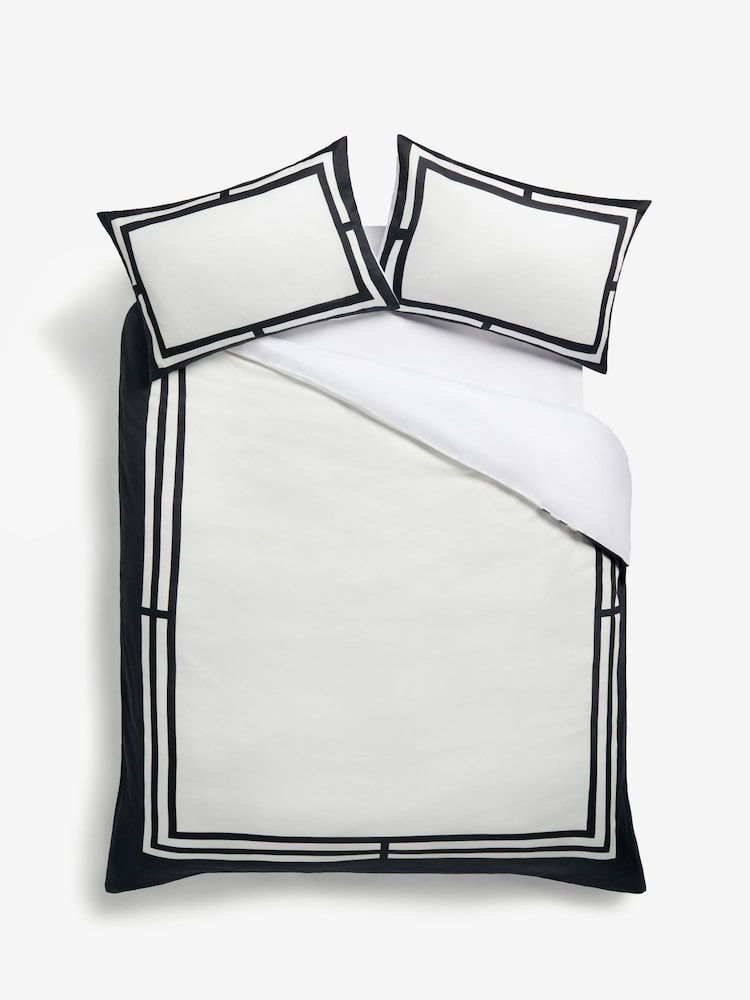 Black/White Luxe Border 200TC 100% Cotton Sateen Duvet Cover and Pillowcase Set - Image 2 of 4