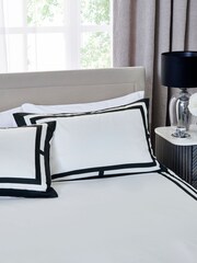 Black/White Luxe Border 200TC 100% Cotton Sateen Duvet Cover and Pillowcase Set - Image 3 of 4