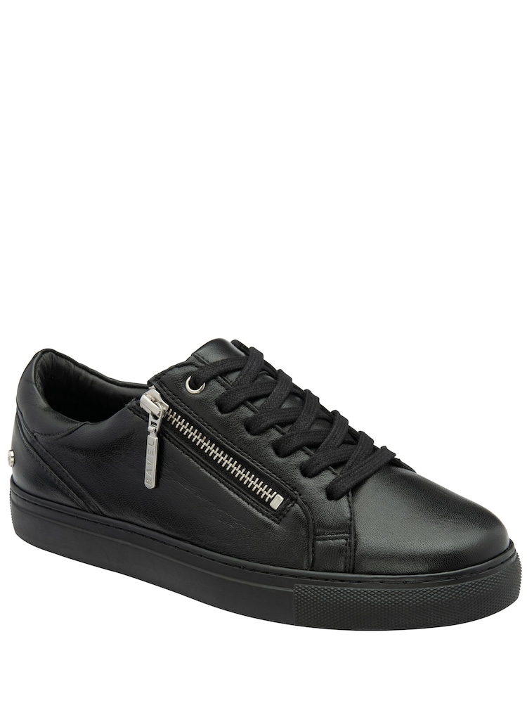 Ravel Black Leather Zip-Up Trainers - Image 1 of 4 Ravel Black Leather Zip-Up Trainers - Image 1 of 4