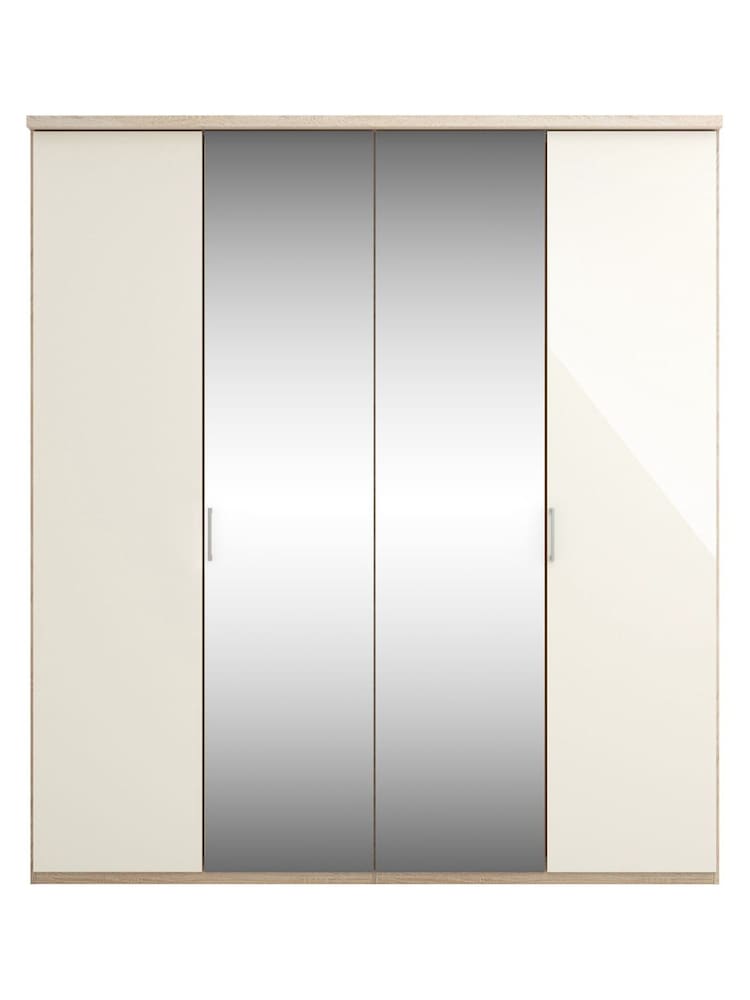 Wiemann Peyton Rustic Oak / White Glass and Mirror Semi Fitted 4 Door Wardrobe - Image 2 of 4