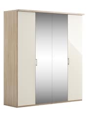 Wiemann Peyton Rustic Oak / White Glass and Mirror Semi Fitted 4 Door Wardrobe - Image 3 of 4