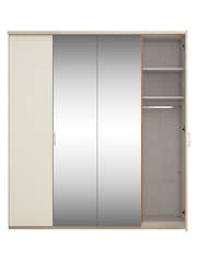 Wiemann Peyton Rustic Oak / White Glass and Mirror Semi Fitted 4 Door Wardrobe - Image 4 of 4