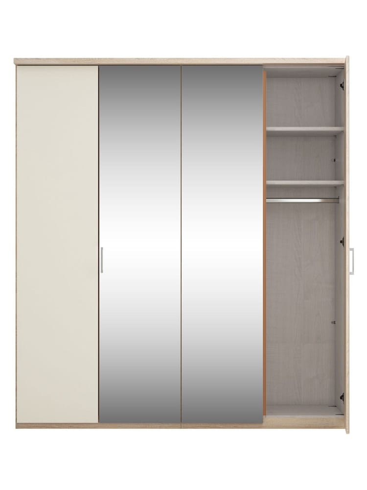 Wiemann Peyton Rustic Oak / White Glass and Mirror Semi Fitted 4 Door Wardrobe - Image 4 of 4