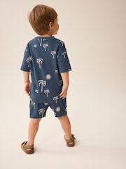 Navy Blue Palms T-Shirt And Shorts Set (3mths-7yrs) - Image 3 of 7