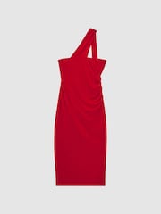 Reiss Red Abbey Velvet One-Shoulder Midi Dress - Image 2 of 4