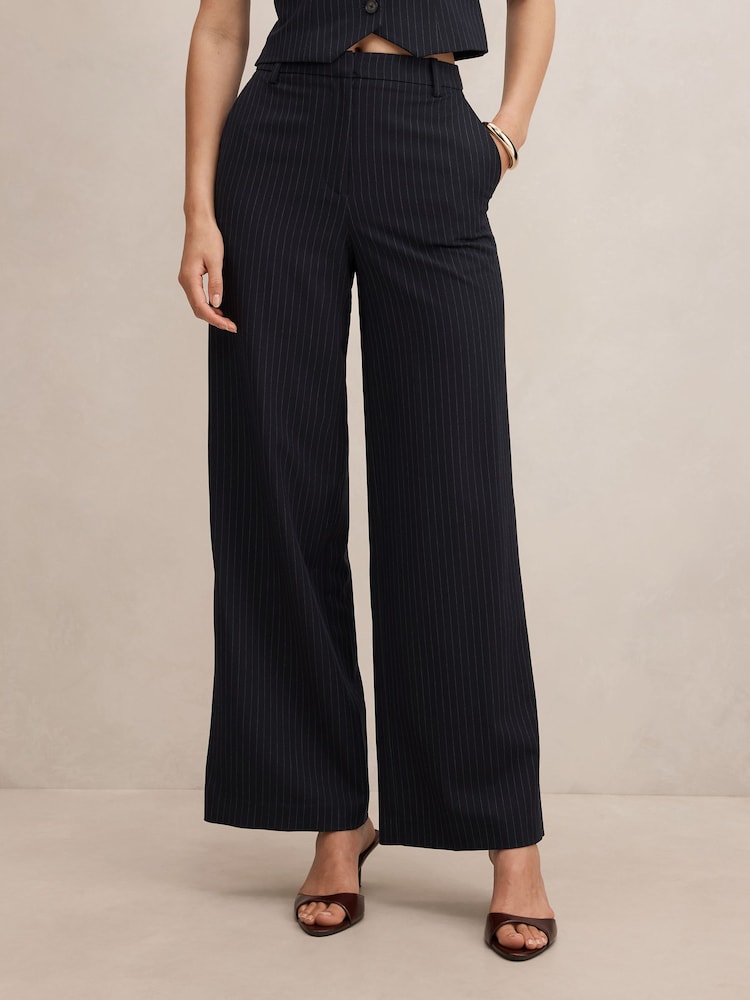 Forever New Blue Paloma Pinstripe Wide Leg Trousers - Image 1 of 5 Forever New Blue Paloma Pinstripe Wide Leg Trousers - Image 1 of 5