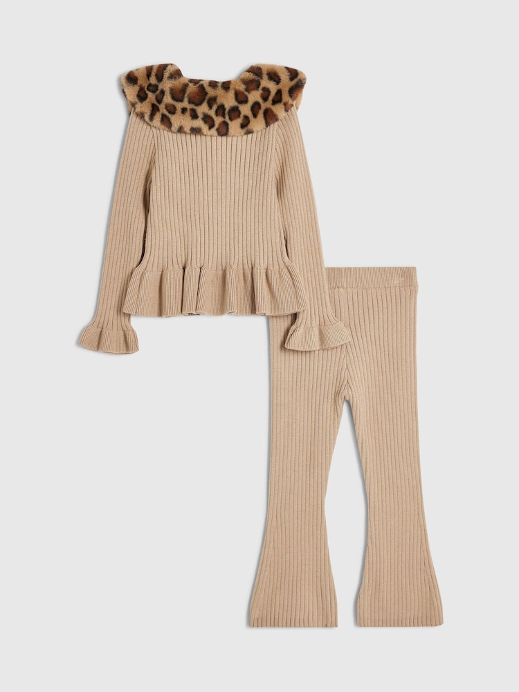 River Island Brown Leopard Collar Cardigan & Flared Leggings Set - Image 2 of 5