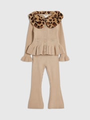 River Island Brown Leopard Collar Cardigan & Flared Leggings Set - Image 3 of 5