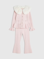 River Island Pink Collar Cardigan & Flared Leggings Set - Image 2 of 5