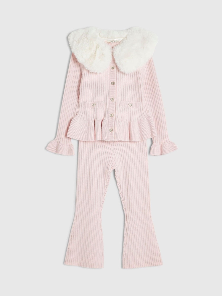 River Island Pink Collar Cardigan & Flared Leggings Set - Image 2 of 5