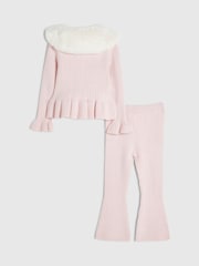 River Island Pink Collar Cardigan & Flared Leggings Set - Image 3 of 5