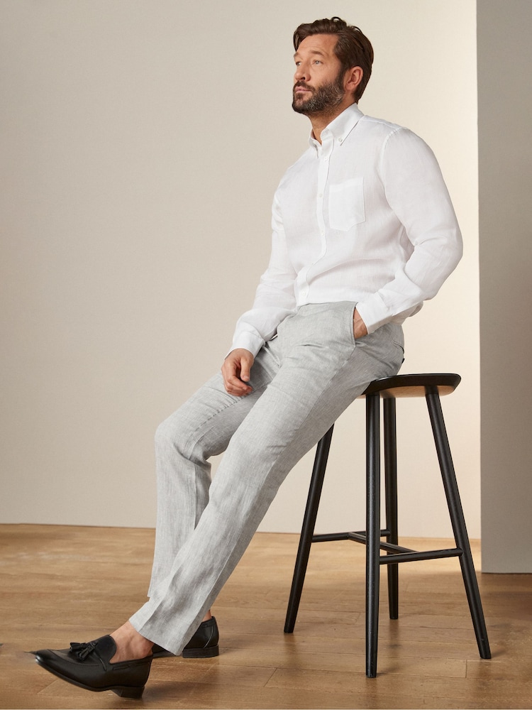 Grey Tailored Fit Signature Nova Fides Italian Linen Suit Trousers - Image 4 of 4