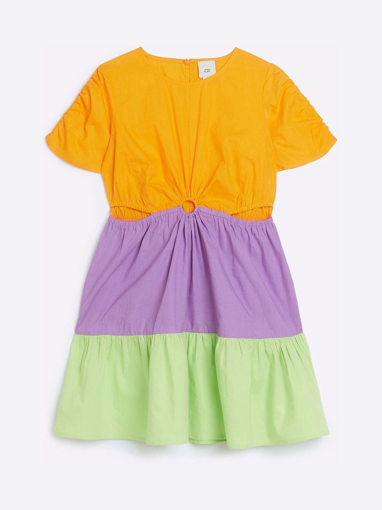 River Island Girls Orange Cut-Out Colourblock Dress - Image 1 of 4 River Island Girls Orange Cut-Out Colourblock Dress - Image 1 of 4