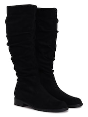Linzi Black Ciara Faux Suede Flat Ruched Boots - Image 6 of 7