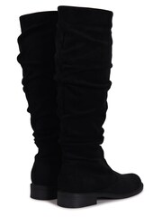 Linzi Black Ciara Faux Suede Flat Ruched Boots - Image 7 of 7