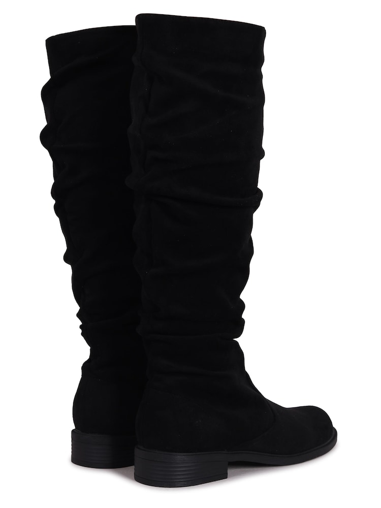 Linzi Black Ciara Faux Suede Flat Ruched Boots - Image 7 of 7