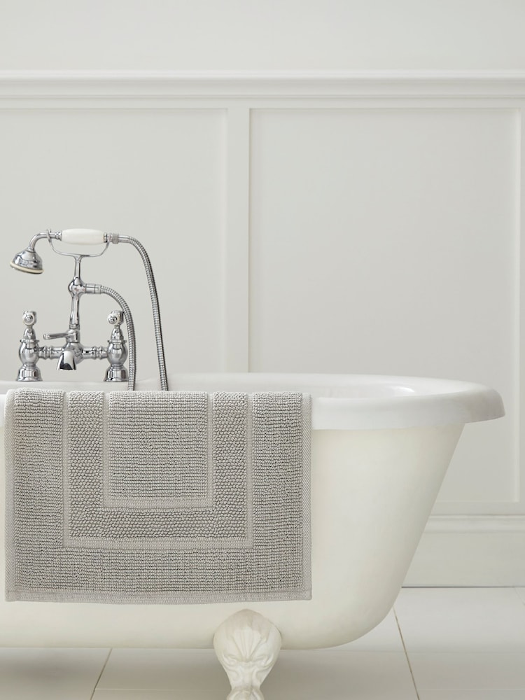 Laura Ashley Steel Grey Cotton Border 100% Cotton Bath Mat - Image 1 of 2