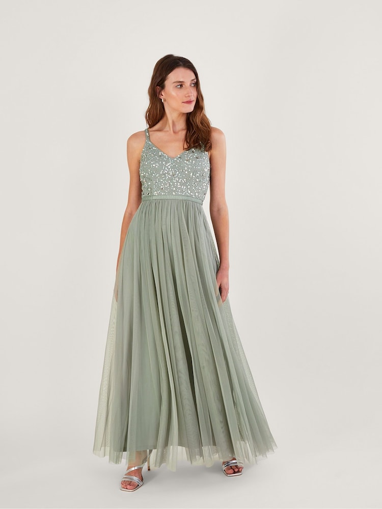 Monsoon Green Autumn Sustainable Embellished Maxi Dress - Image 1 of 4