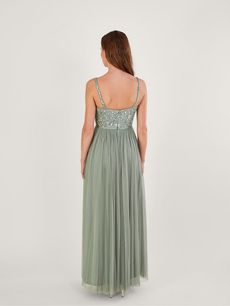 Monsoon Green Autumn Sustainable Embellished Maxi Dress - Image 2 of 4