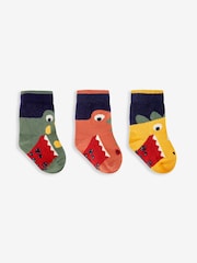 JoJo Maman Bébé Navy 3-Pack Snappy Dinosaur Socks - Image 1 of 1