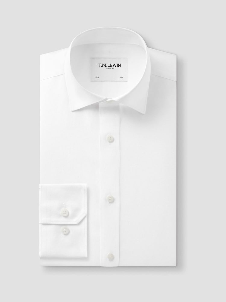 TM Lewin White Tailored Fit Non-Iron Regular Plain Twill Single Cuff Shirt - Image 1 of 2