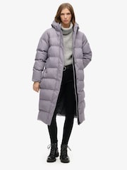 Superdry Grey Marl Tweed Longline Puffer Jacket - Image 1 of 7