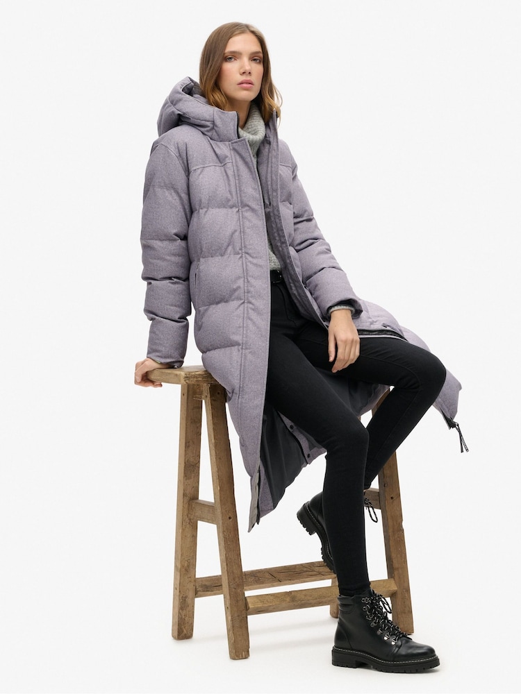 Superdry Grey Marl Tweed Longline Puffer Jacket - Image 2 of 7