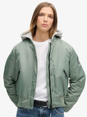 Superdry Green Hooded Bomber Jacket - Image 1 of 6