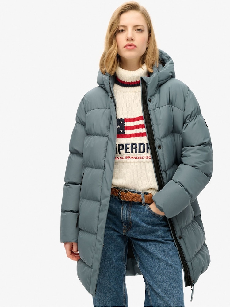 Superdry Stormy Weather Blue Hooded Sports Puffer Mid Jacket - Image 2 of 4