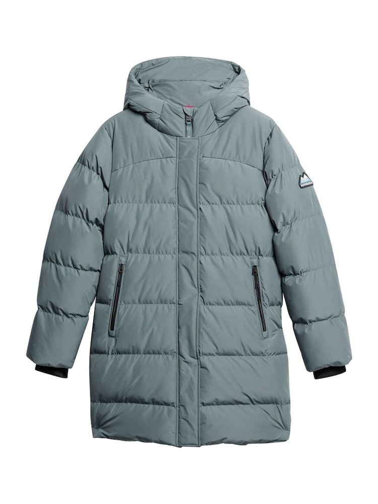 Superdry Stormy Weather Blue Hooded Sports Puffer Mid Jacket - Image 3 of 4