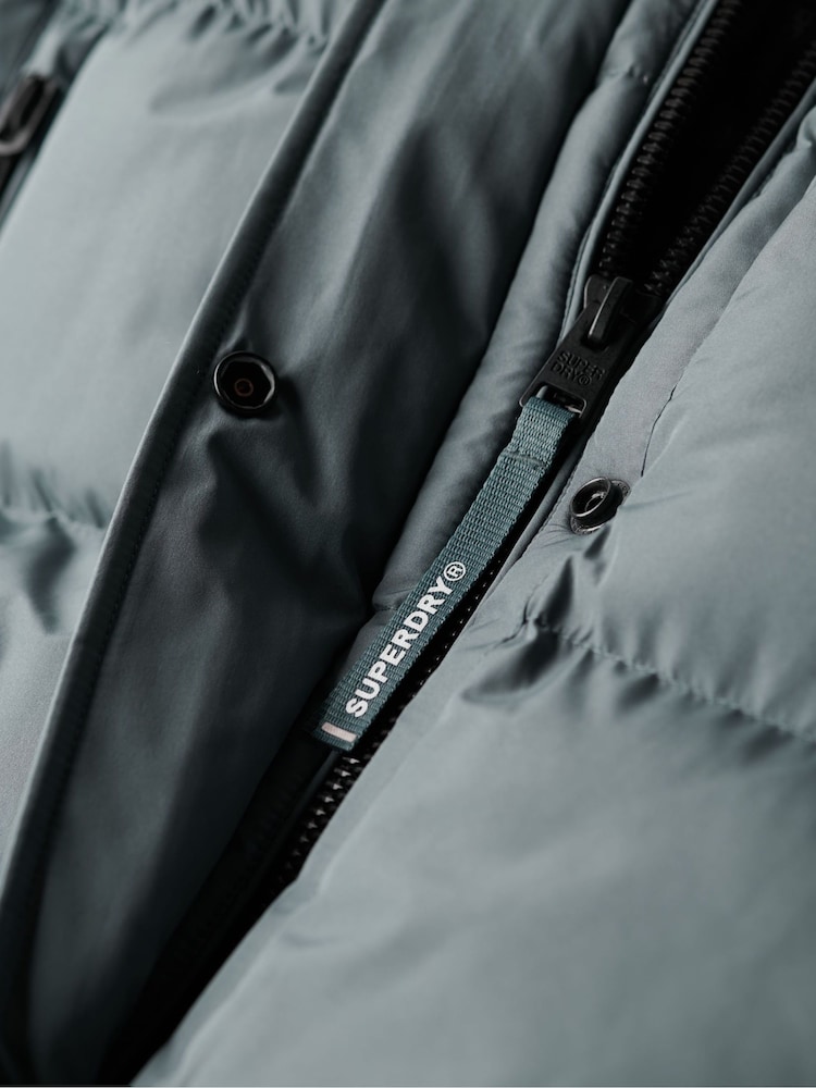 Superdry Stormy Weather Blue Hooded Sports Puffer Mid Jacket - Image 4 of 4
