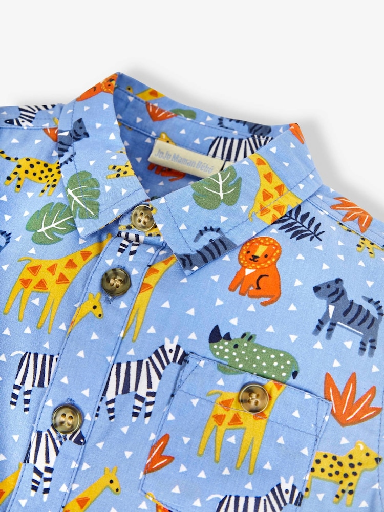 JoJo Maman Bébé Blue Safari Print Shirt - Image 2 of 5