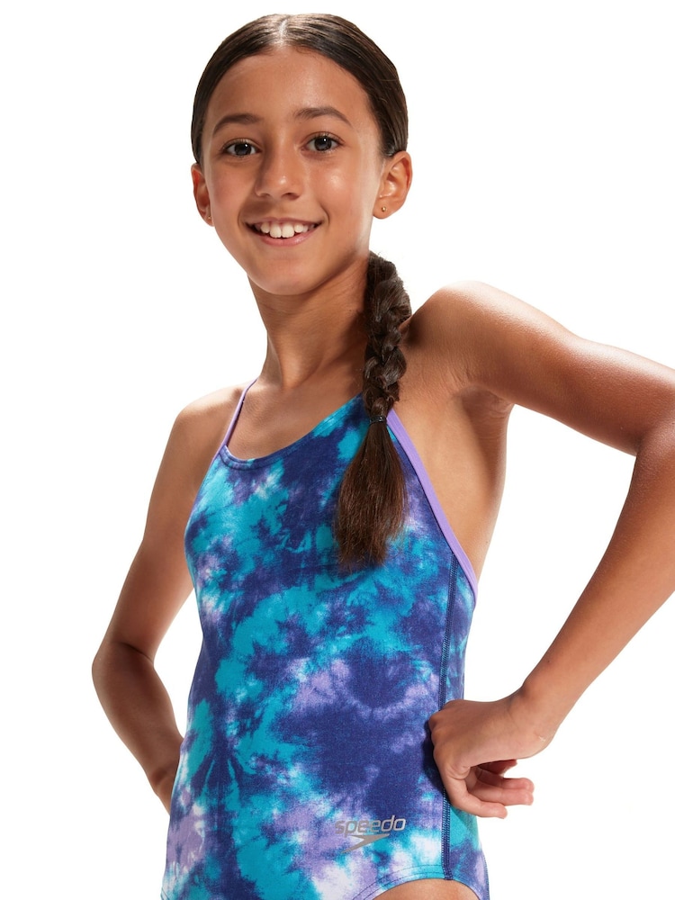 Speedo Blue Allover Digital Lane Line Back New Swimsuit - Image 5 of 9