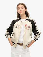 Superdry Sandshell Beige Suikajan Embroidered Bomber Jacket - Image 1 of 5