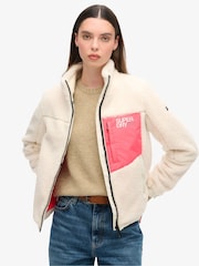 Superdry Off White Fleece Trekker Jacket - Image 1 of 5