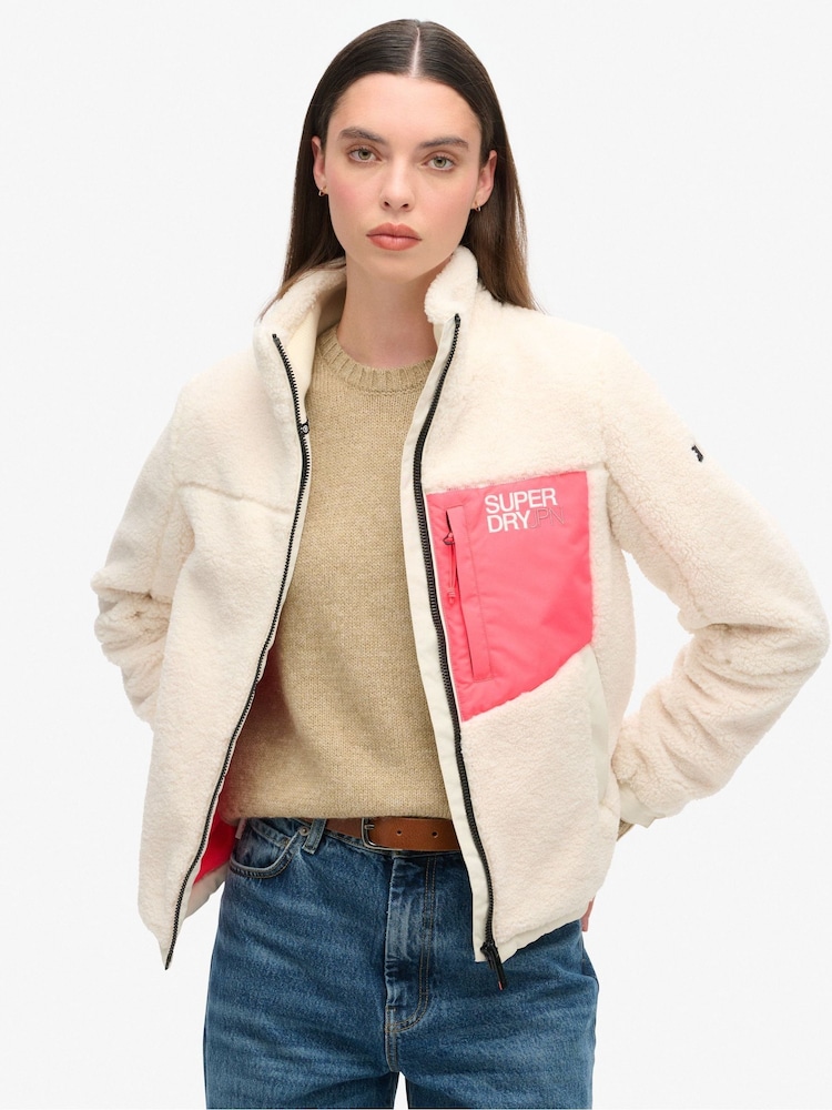 Superdry Off White Fleece Trekker Jacket - Image 1 of 5