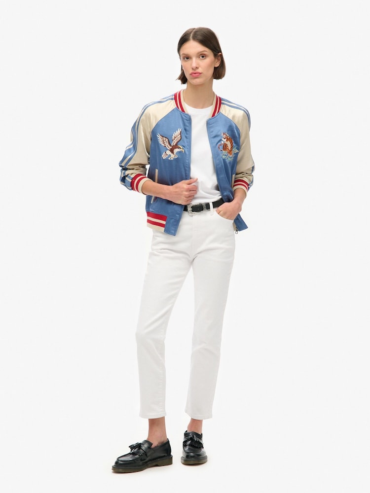 Superdry Wedgewood Blue Suikajan Embroidered Bomber Jacket - Image 2 of 5