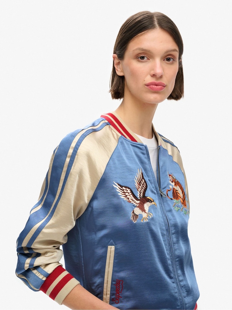 Superdry Wedgewood Blue Suikajan Embroidered Bomber Jacket - Image 3 of 5