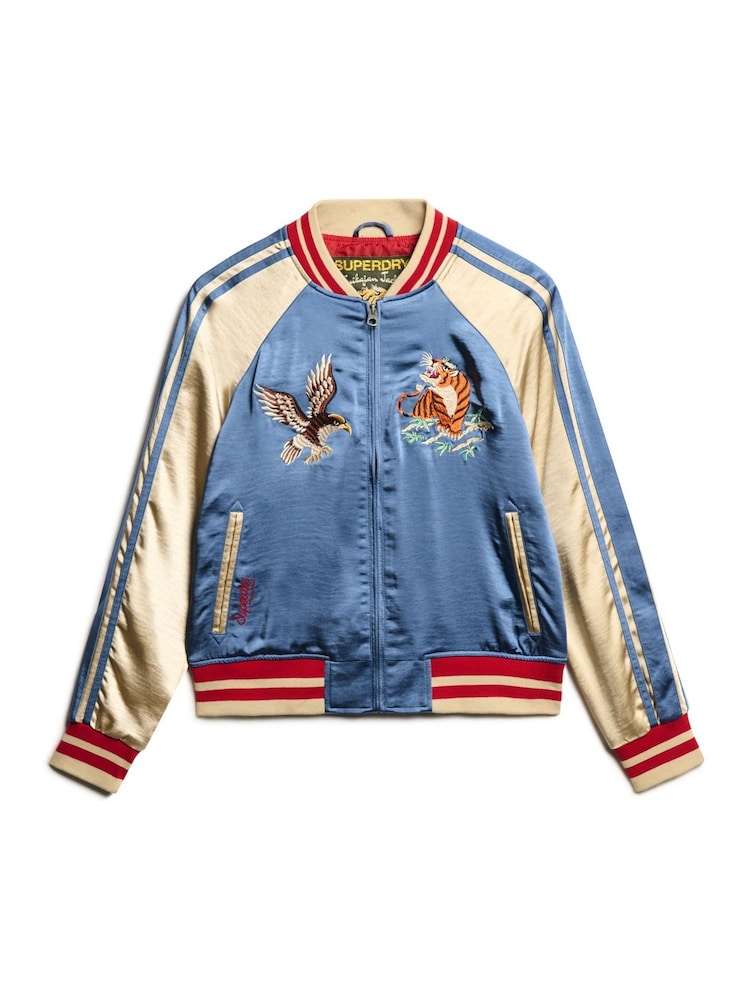 Superdry Wedgewood Blue Suikajan Embroidered Bomber Jacket - Image 4 of 5
