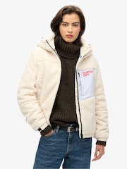 Superdry Cream Hooded Cream Fleece Trekker Jacket - Image 1 of 5