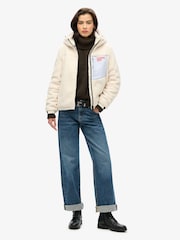 Superdry Cream Hooded Cream Fleece Trekker Jacket - Image 2 of 5