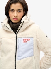 Superdry Cream Hooded Cream Fleece Trekker Jacket - Image 3 of 5