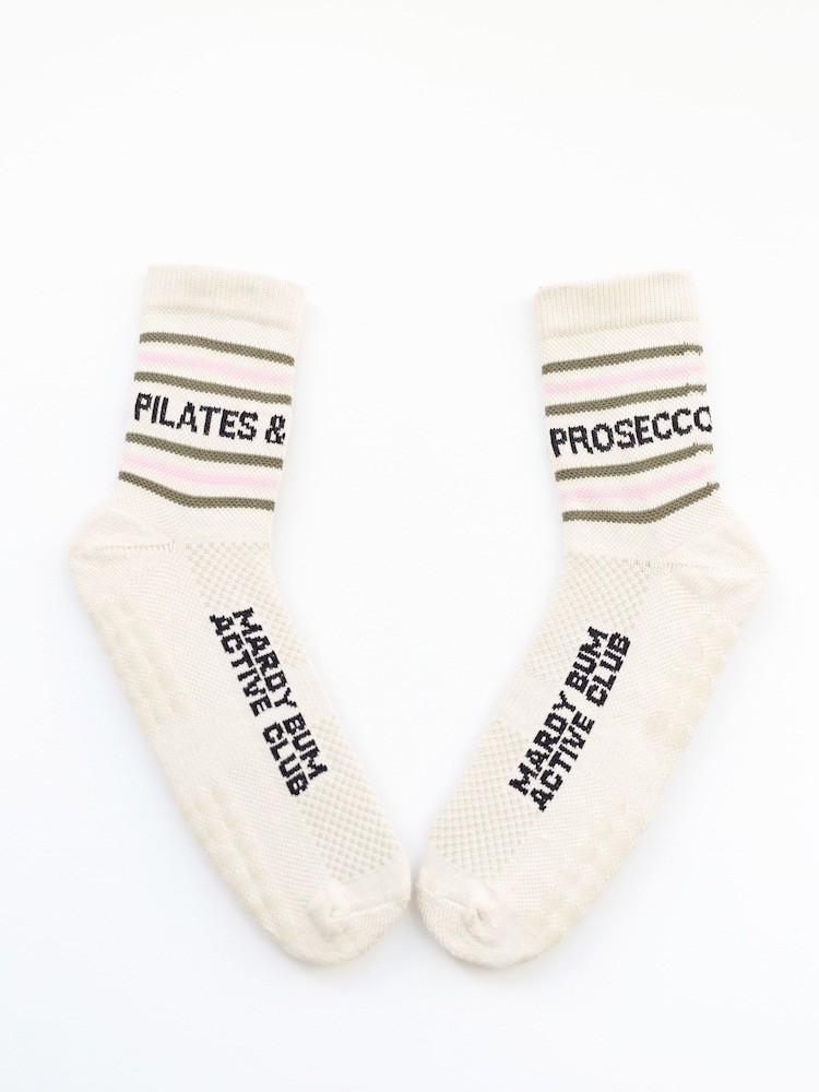 Mardy Bum Active Club Cream/Pink/Green Grip Socks - Image 1 of 2 Mardy Bum Active Club Cream/Pink/Green Grip Socks - Image 1 of 2
