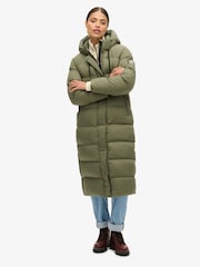 Superdry Dusty Olive Green Grid Ripstop Longline Puffer Jacket - Image 1 of 8