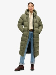 Superdry Dusty Olive Green Grid Ripstop Longline Puffer Jacket - Image 2 of 8