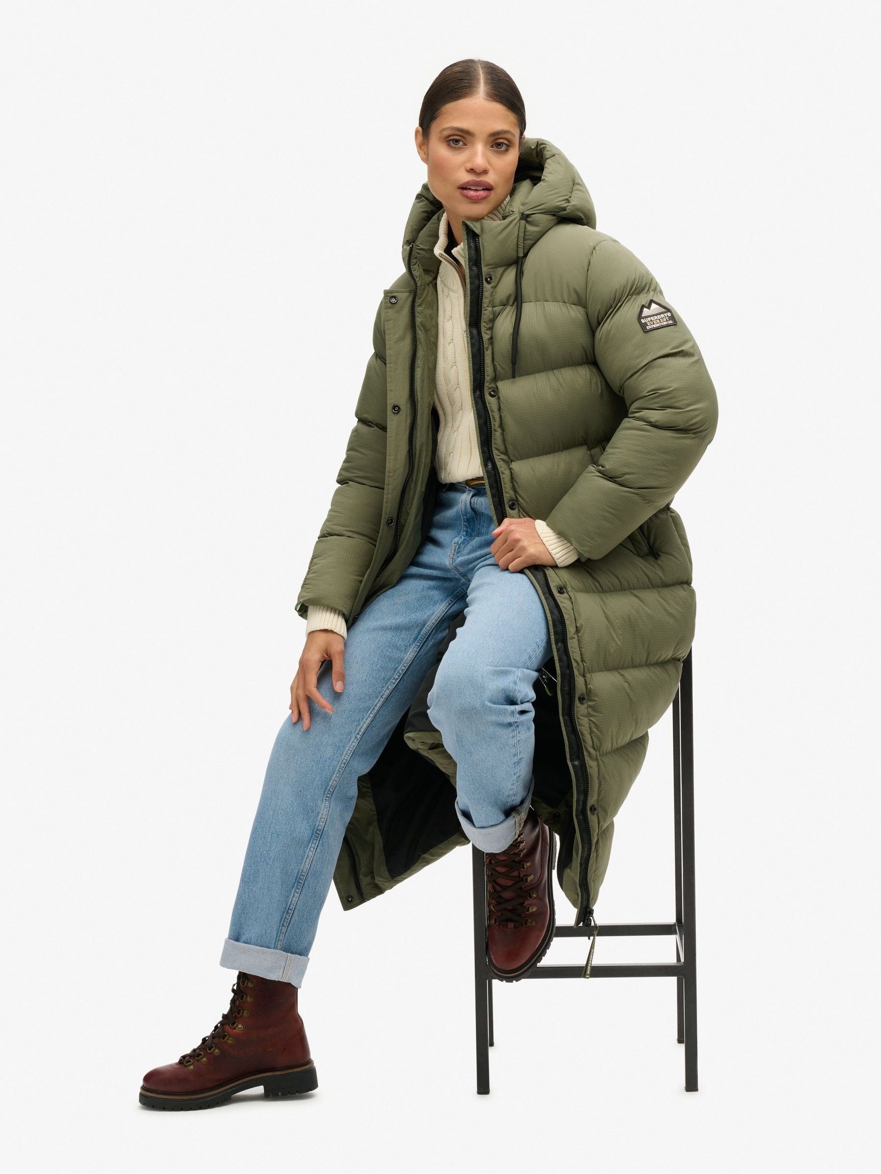 Superdry Rips Longline Jacket Green XL Woman